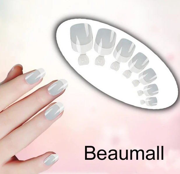 

12pcs/set With 2g Glue Short Pre-Design Shine Silver Color Full Cover False Acrylic Nails With French Tips#FN12-11