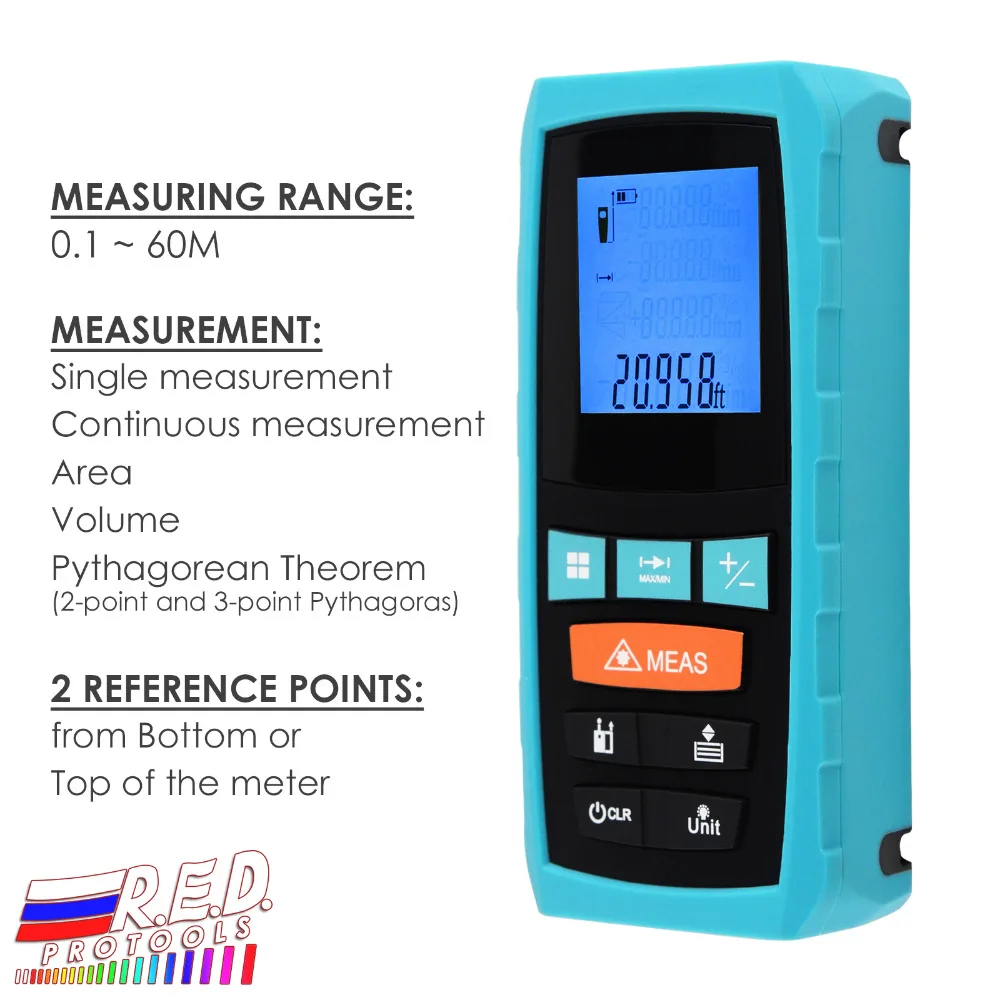Digital Laser Meter Measure Area Volume Pythagoras 60M/197ft Range