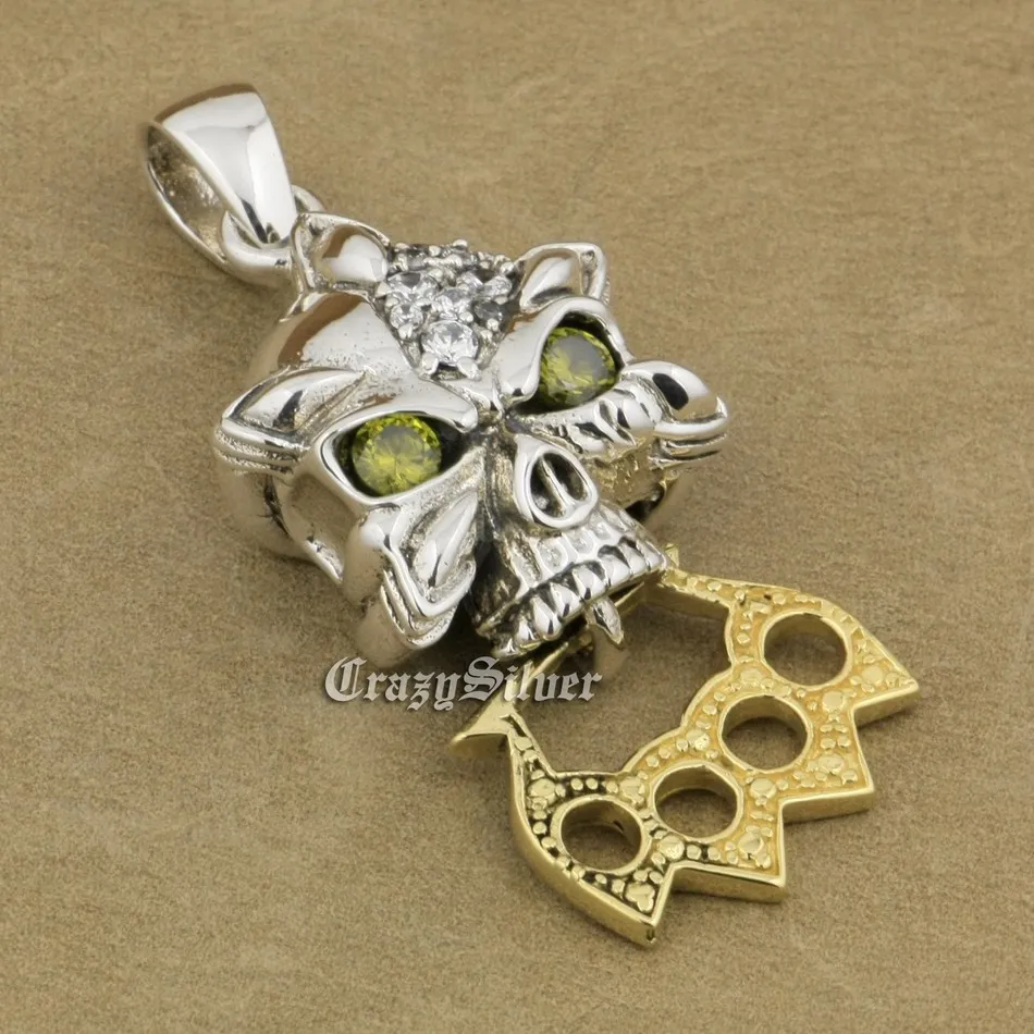 925 пробы Серебряный CZ Eyes Skull Knuckle Duster мужской Байкерский рокер панк кулон 9V026|pendant