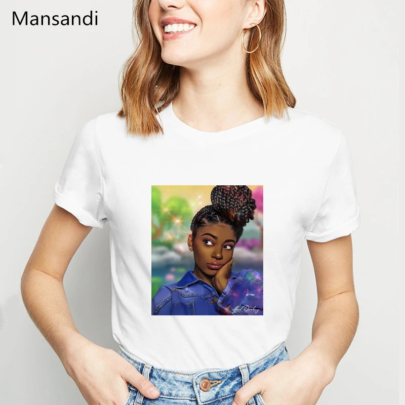 

Black Girl Printed t shirt women Melanin Poppin tshirt camiseta mujer Harajuku shirt tumblr tops tee shirt femme streetwear