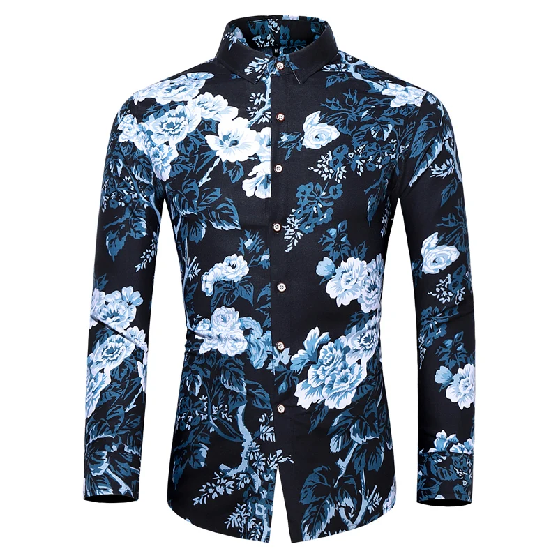 4XL 5XL 6XL 7XL Модная рубашка с длинными рукавами однобортный цветочный мужской повседневный цветочный принт Корейская одежда мужская