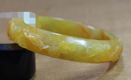 

977 NATURE BEAUTIFUL CARVING YELLOW JADE JADEITE BRACELET BANGLE
