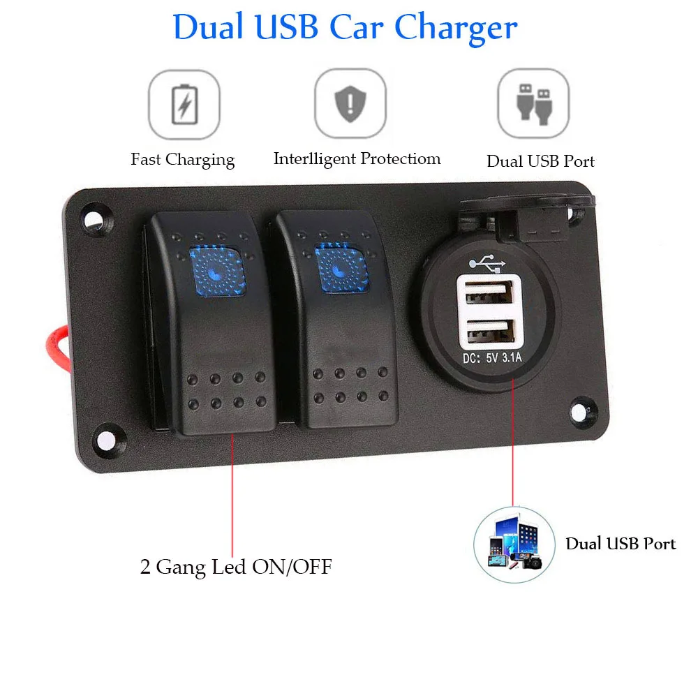 3 Панель блока переключателей 12 V Водонепроницаемая лодка Морской Автомобильная панель управления с синий светодиодный свет+ двойное зарядное устройство usb Порты и разъёмы