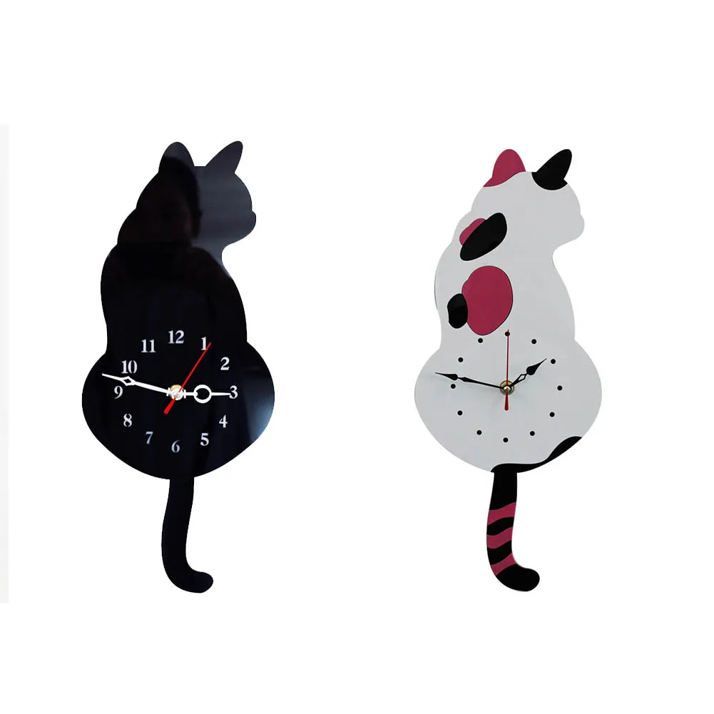 Reloj de pared creativo lindo Blanco/negro con cola de gato para Relojes de pared decorativos para el hogar 2017ing Reloj de pared creativo lindo Blanco/negro con cola de gato para Relojes de pared decorativos para el hogar 2017ing