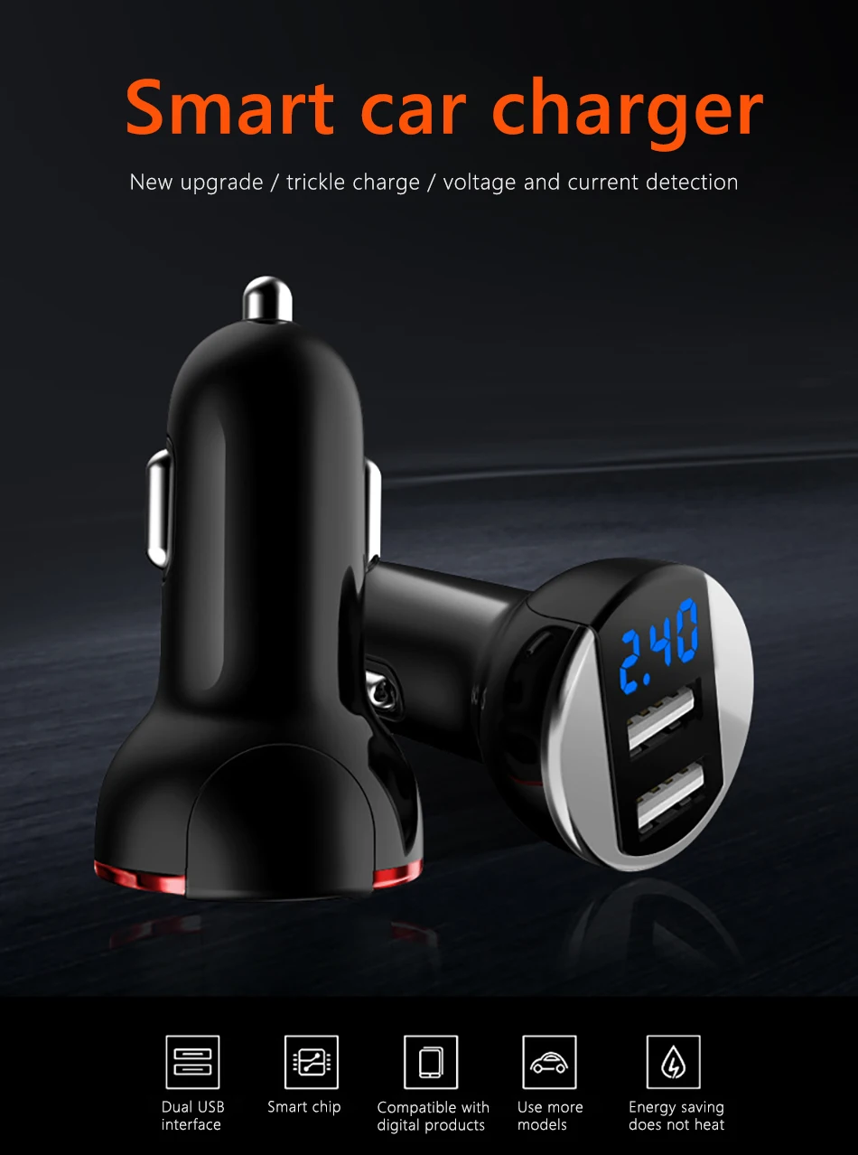 !ACCEZZ Dual Port USB Car Charger Digital Display For Iphone XS XR X 8 Plus Car Phone Charge Adapter Universal For Samsung S9 S8 (1)