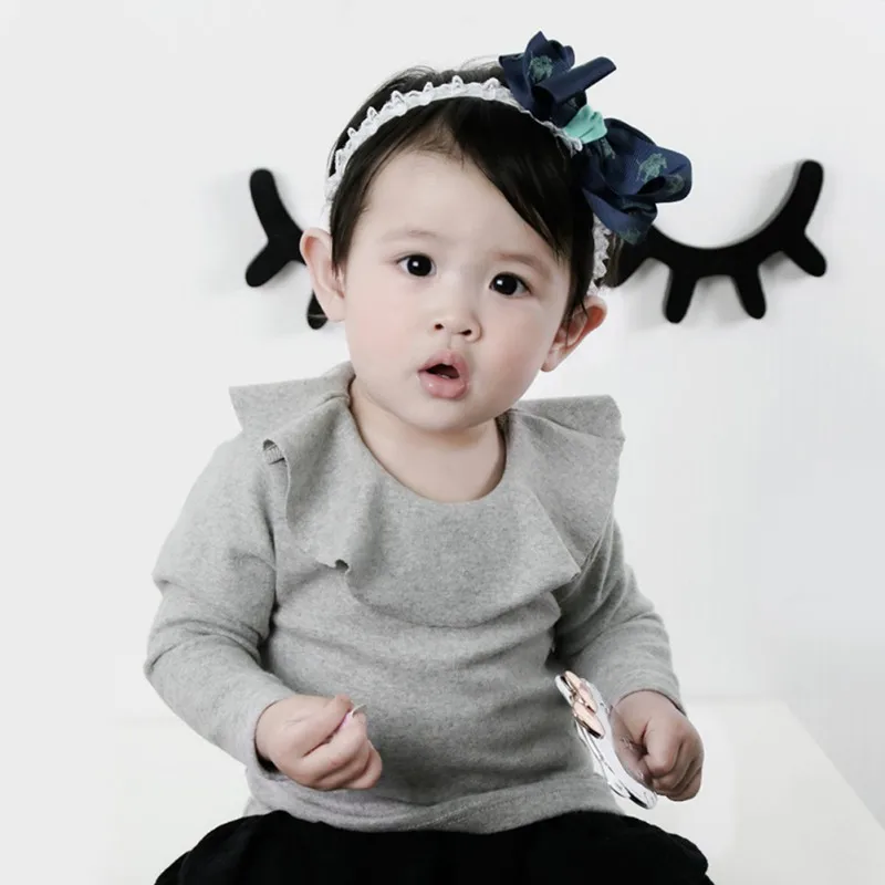 2017 Baby Girl Shirt Fashion Ruffle O Neck Long Sleeve Basic Cotton T