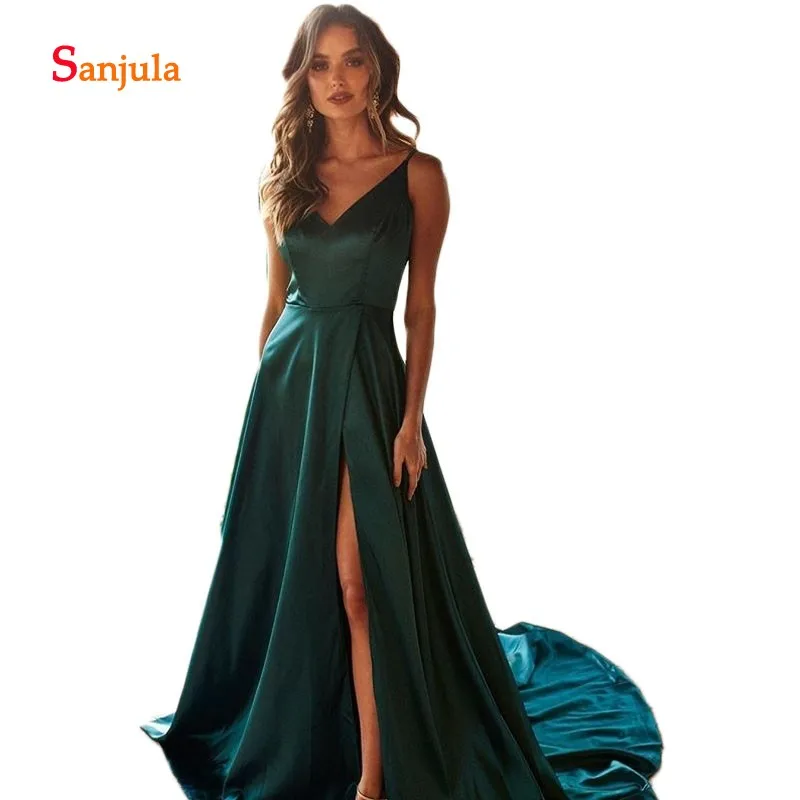green prom dress with slit