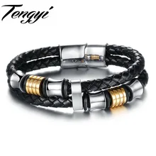 Clásico holograma Pulseras de Cuerda de Cuero pulsera con hebilla magnética Claps Metal de calidad superior 887