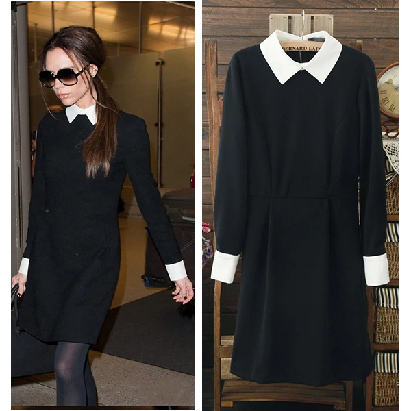 Clearance sale Collar Black Autumn Winter Women Dresses ladies Long