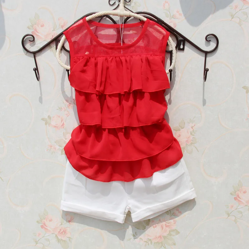 

2019 Summer baby girl clothes children clothing fashion ruffles chiffon vest kids sleeveless t shirt 5 colors age 1-16Y