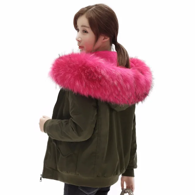 Best price at $131 Cheap New 2016 Winter Jacket Women Coats Real Large Raccoon Fur Collar Female Parka Army Green Thick Cotton Padded Lining Ladies #E947