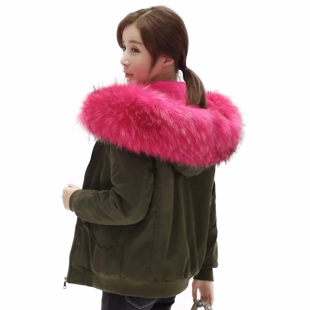 New 2016 Winter Jacket Women Coats Real Large Raccoon Fur Collar Female Parka Army Green Thick Cotton Padded Lining Ladies #E947