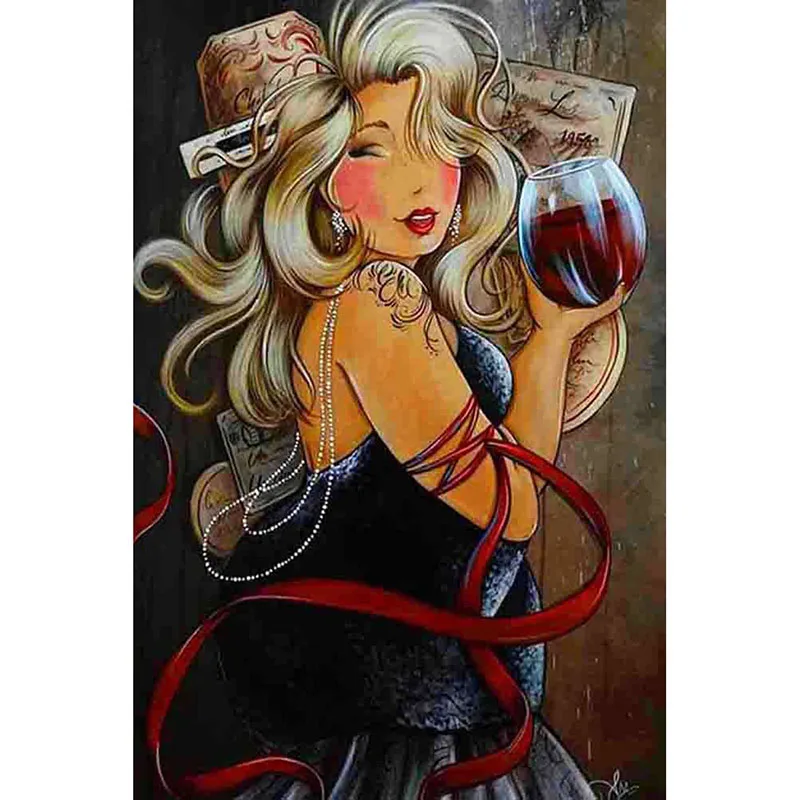 

Full drill diamond embroidery 5d diy diamond painting Fat Lady Drinking Wine cross stitch diamond mosaic rhinestones Home decor
