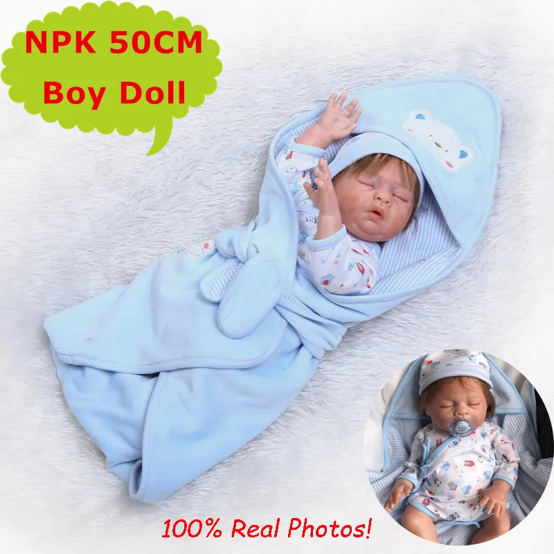 

New Silicone Reborn Babies Doll + Soft Blue Quilt Handmade Boy Doll Looking Real Baby Lifelike Bebe Reborn Menina Bonecas