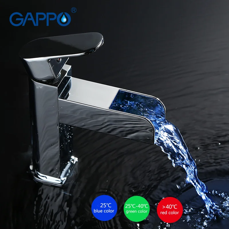 

GAPPO LED Basin Faucet Bathroom Faucet LED faucet temperature Waterfall Taps Water Power Basin Mixer Torneira Deck Mount Tap