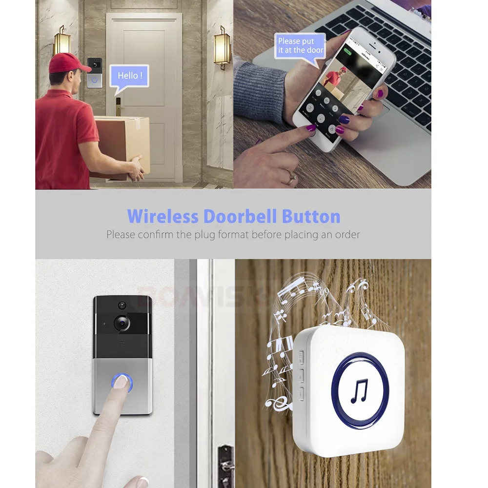 HD 720 P WiFi Видео дверной замок ночного видения беспроводной звонок двухстороннее