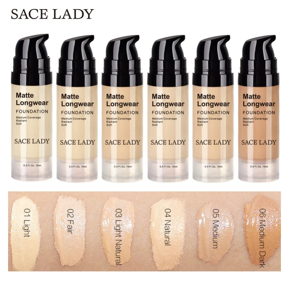 

SACE LADY Foundation Base Makeup Professional Face Matte Finish Liquid Make Up Concealer Cream Waterproof Natural Cosmetic 15ml