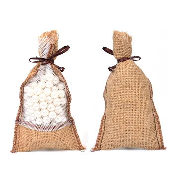 

12Pcs Natural Jute Gift Bag Hessian Burlap Drawstring Bag for Coffee Beans Jewelry Packaging Wedding Favor Bag Box