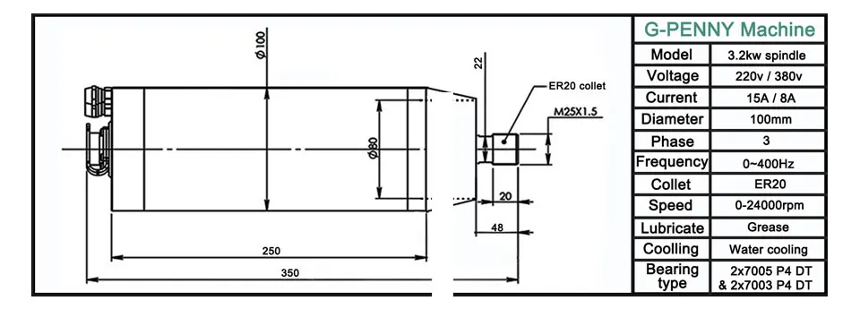 Шпиндельный комплект В в В/380 В 3.2KW ER20 с водяным охлаждением двигатель 100 4 подшипники и 4 кВт инвертор мм и 220 мм кронштейн и 75 Вт водяной насос