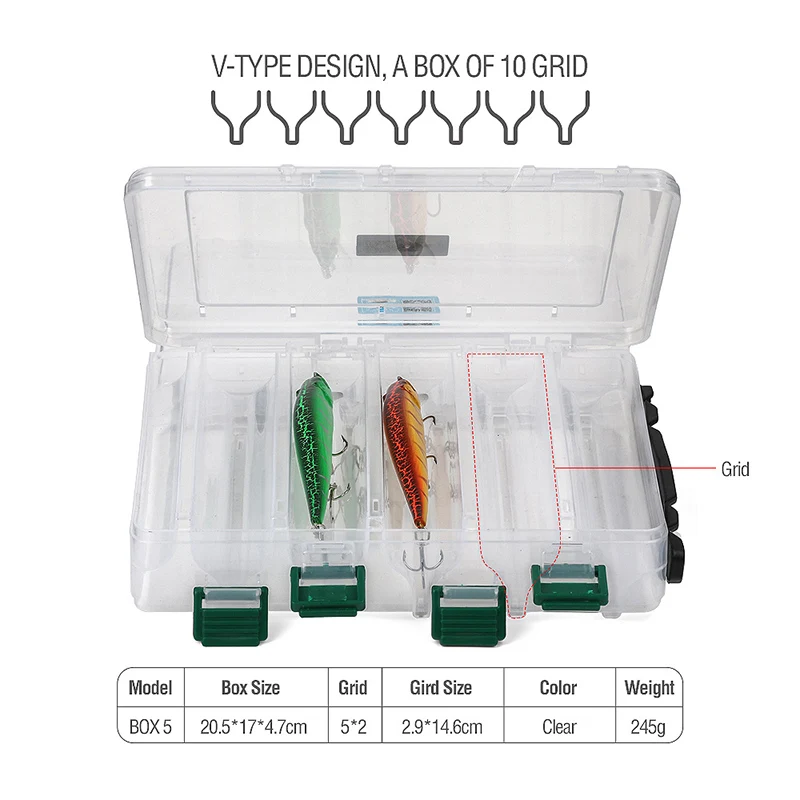 DONQL двухсторонние пластиковые приманки коробки рыболовная коробка для приманки нахлыстом рыболовные снасти Коробка для хранения Поставки аксессуары высокая прочность - Цвет: BOX 5