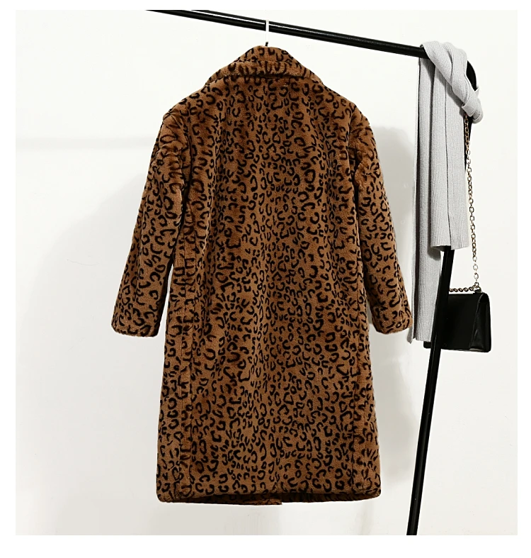 Пальто из искусственного меха с леопардовым принтом зимнее теплое роскошное плюшевое пальто винтажное толстое уличное женское длинное меховое пальто