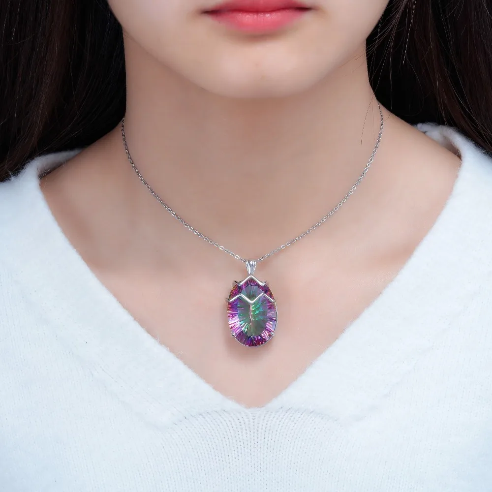 CiNily Large Rainbow Mystic Stone Pendants Solid 925 Sterling Silver Vintage Bohemian Boho Hyperbole Cocktail Jewelry Female