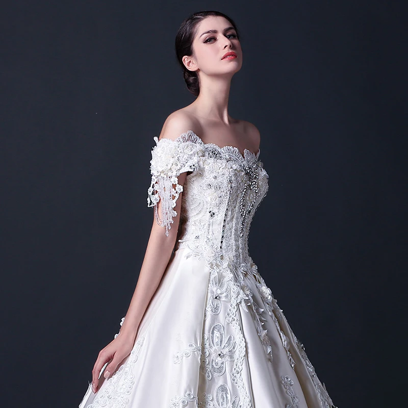 Fashionable Romantic Real Images Hot Sale Satin Short Sleeve Cap Lace  Vestido de noiva Wedding Dresses wedding dress for women
