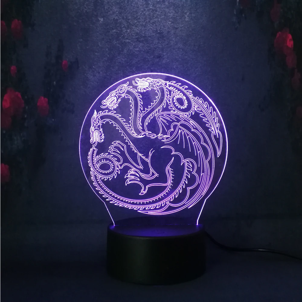 Игра престолов Дом Таргариен знак огня и крови LED многоцветный ночник 3D лампа