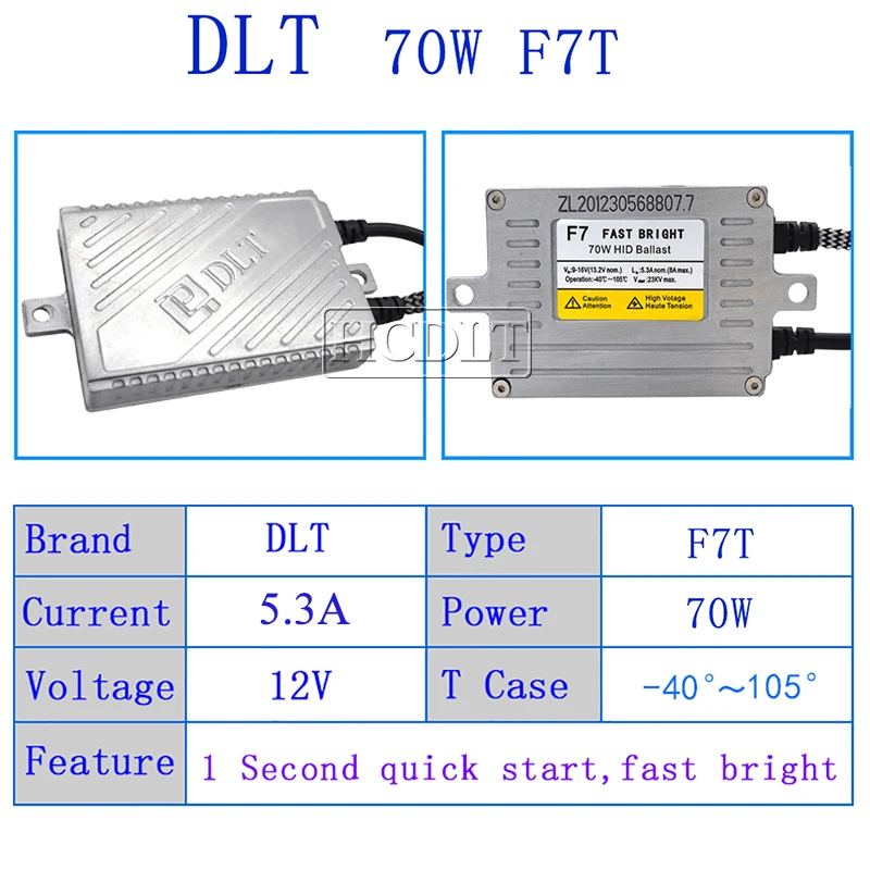HCDLT 12V AC 70W DLT F7 Fast Bright Quick Start HID Slim Xenon Ballast DLT F7T Reactor Ignition Block For 70W HID Headlight Kit (2)