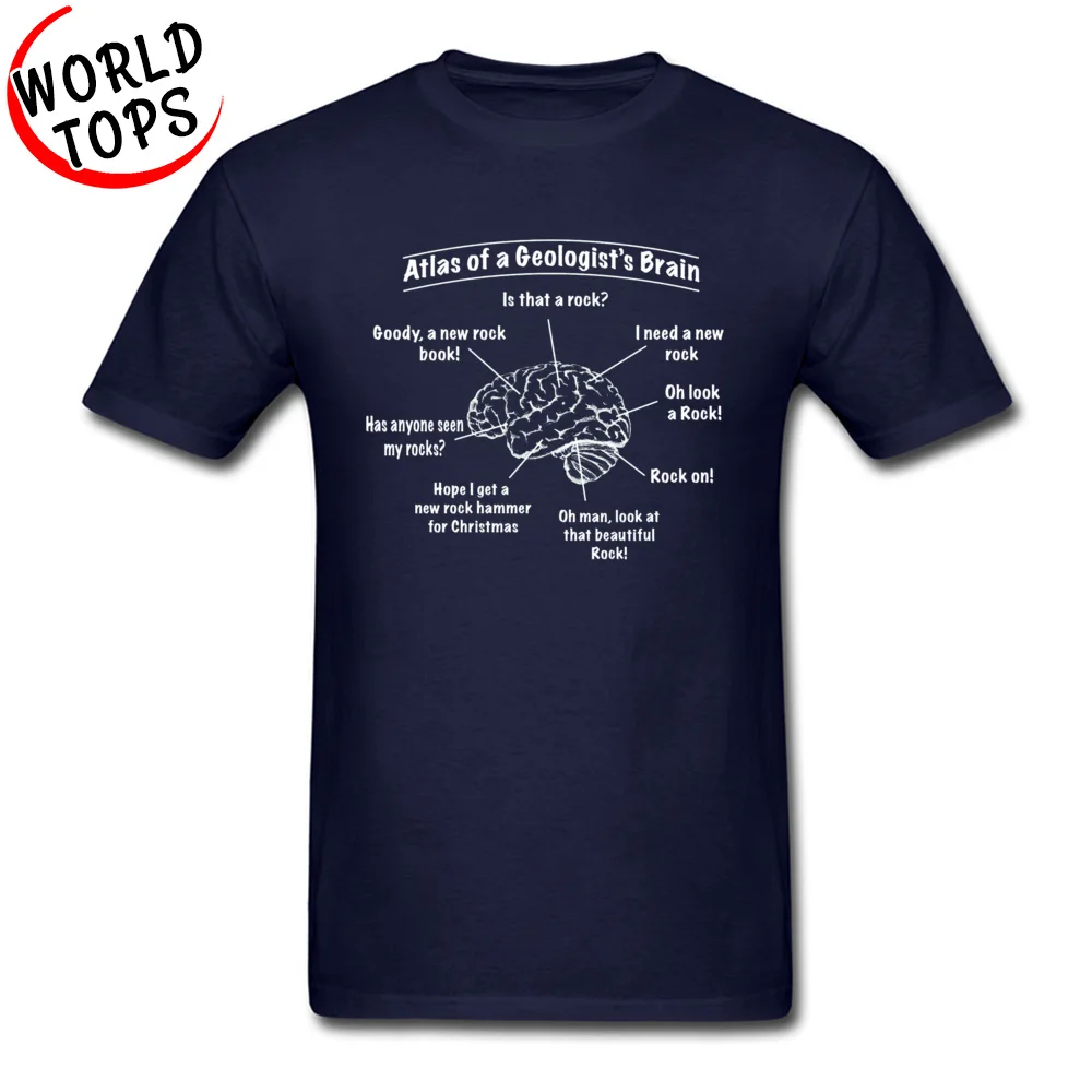 Comics Customized Round Neck T Shirt Summer/Autumn Tops T Shirt Short Sleeve for Men Latest 100% Cotton Slim Fit T Shirts Atlas of a Geologist Brain 11337 navy