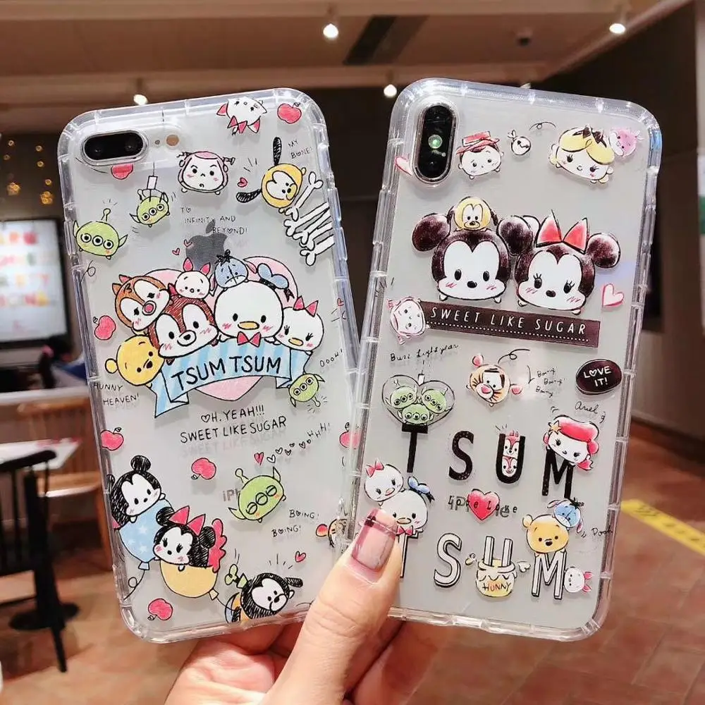 

Cartoon Anime Disneys Mobile Shell case for iPhone6 6s 8 7 Plus X XR Xs Max Couple Mickey Minnie Drop Transparent Soft TPU cover