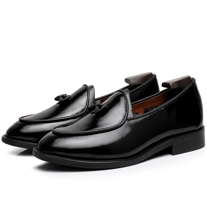 Italy Street Smoking Shoes Business Men Formal Leather Shoes Casual Bows Slip-on Loafers for Wedding Party Club Office Wearing