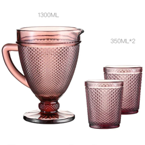 1300 мл набор чайников для воды 350 мл 400 мл стекло es Европейская креативная красная синяя чашка для питья холодный чай кувшин для сока домашний стеклянный набор - Цвет: 3-piece Set    350ml