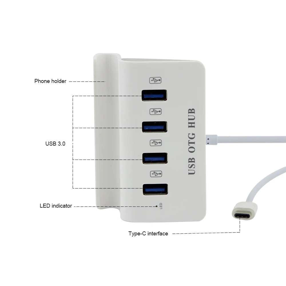 CHUYI USB Hub 3.0 4-port USB3.0 High-speed Splitter Adapter With DC 5V / 2A Power Supply Port For Laptop PC Phone Note