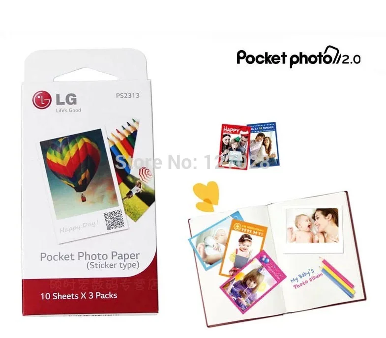 

Wtsfwf Freeshipping 30pcs/bag Zink Pocket Photo Printer Paper PS2313 Mobile Photo Printer Paper For LG PD233 PD239 PD259