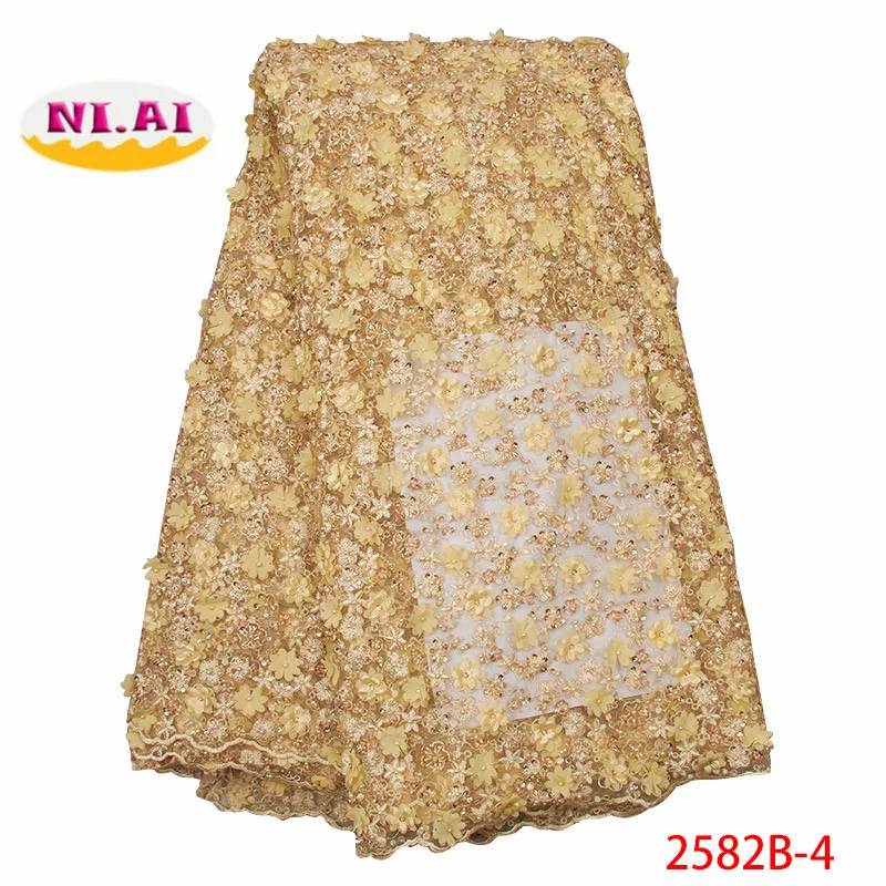 

African Lace Fabric Embroidered 2019 High Quality Nigerian Lace Fabric Bridal French Tulle Lace Fabric For Women Dress XY2582B-4