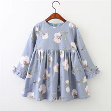 Повседневное платье с цветочным принтом для девочек; Одежда для девочек; Модное детское платье с длинными рукавами; повседневная одежда из мягкого хлопка для маленьких девочек; платье