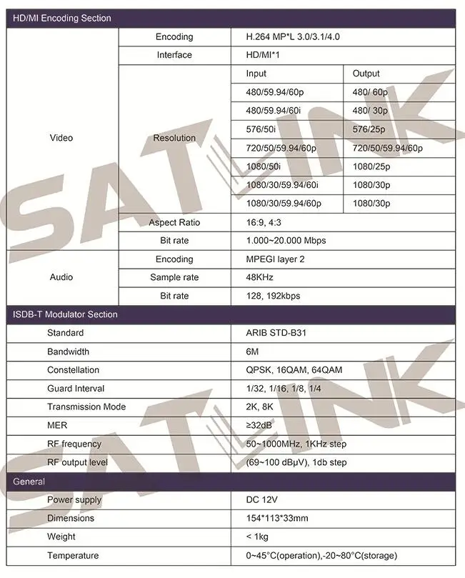 Satlink ST-6701 ISDB-T модулятор 1 Маршрут MPEG1 MPEG4 Satlink модулятор ST6701 AV/HD1 маршрут, ISDB-T сигнал приемника источник