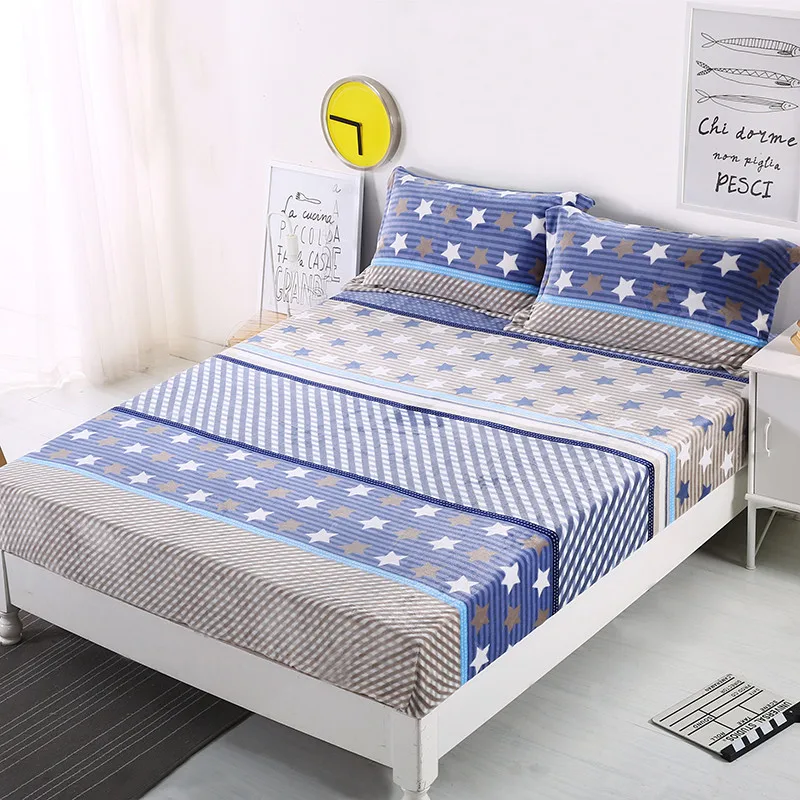 

Fashionable White Star Pattern 1pc Fitted Sheet Mattress Cover Printing Bedding Linens Bed Sheets With Elastic Band Double Warm