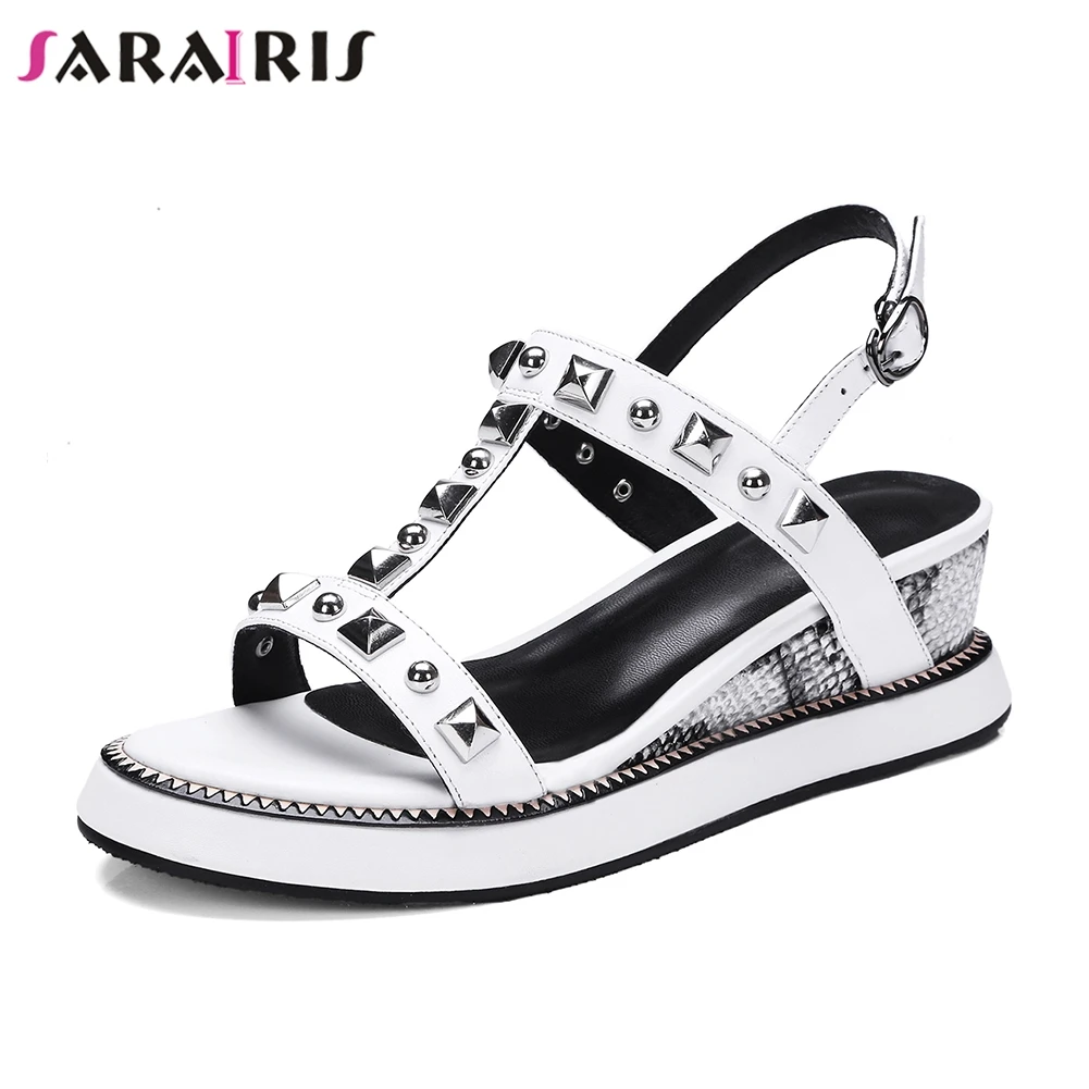 

SARAIRIS 2019 women's Shoes cow genuine leather best quality rivets comfort leisure girls date summer sandals shoes woman