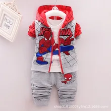 Новая стильная одежда для маленьких детей комплект из 3 предметов, Детская футболка с длинными рукавами с человеком-пауком+ штаны в стиле пэчворк