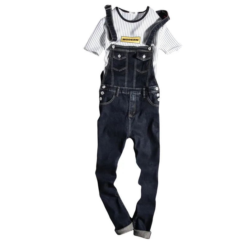 Black Denim Overalls Men Bib Jeans Spaghetti Strap One Piece Jean