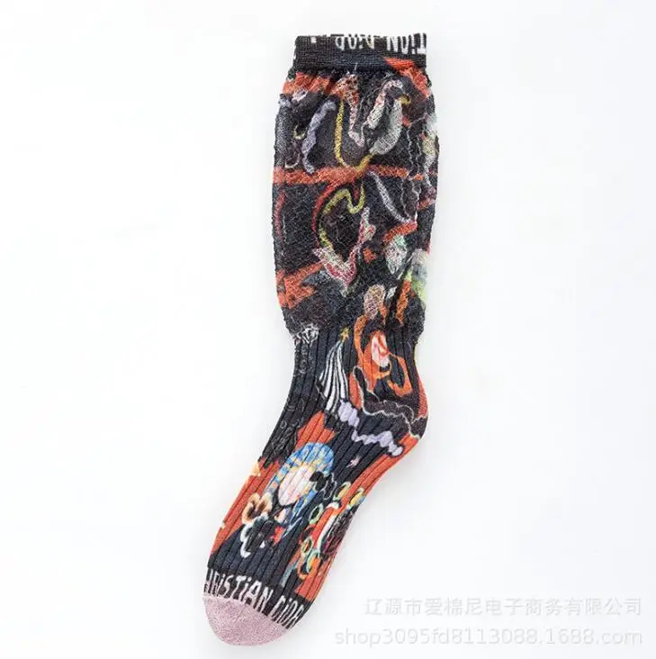 Красочные 3D печати носки для женщин мультфильм слоеного шелка забавные носки уличная длинные мягкие счастливые носки весна лето носок хип-хоп - Цвет: G