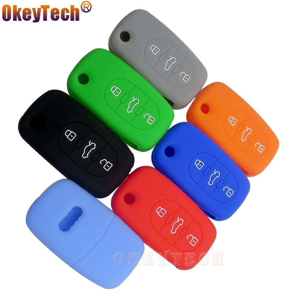 OkeyTech New skin silicone rubber car key fob cover case set for Audi A2 A3 A4 A6 A8 TT flip folding remote repair protect shell