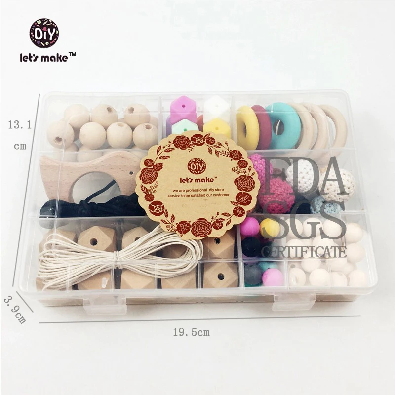 

Let's Make Hexagon Silicone Beads Wood Beads Teething Necklace DIY Silicone Teething Kit Geometric Nursing Necklace Beads