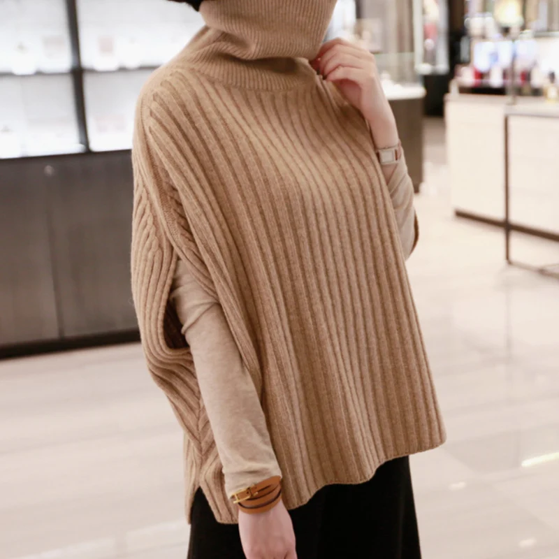 Autumn and winter new high-collared sleeveless cashmere sweater female lazy thick knitted bottom sweater pulloverBatwing Sleeve Autumn and winter new high-collared sleeveless cashmere sweater female lazy thick knitted bottom sweater pulloverBatwing Sleeve