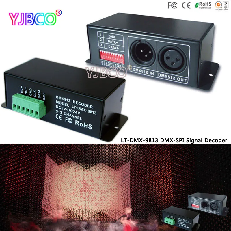 

LT-DMX-9813 Led DMX-SPI Signal Decoder;DMX-SPI signal convertor, supports P9813 control for rgb led lamp/strip/digital tube