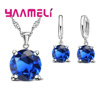 Big Discount Women Fashion Jewelry Sets 925 Serling Silver Crystal Necklace Pendant Earring Free Shipping