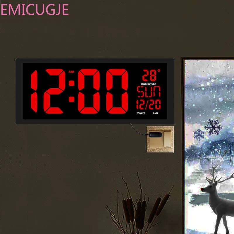 

EU/US power plug red LED wall clock, Table Clock, dual-use Office Decor USB modern design Home large clocks Big digits