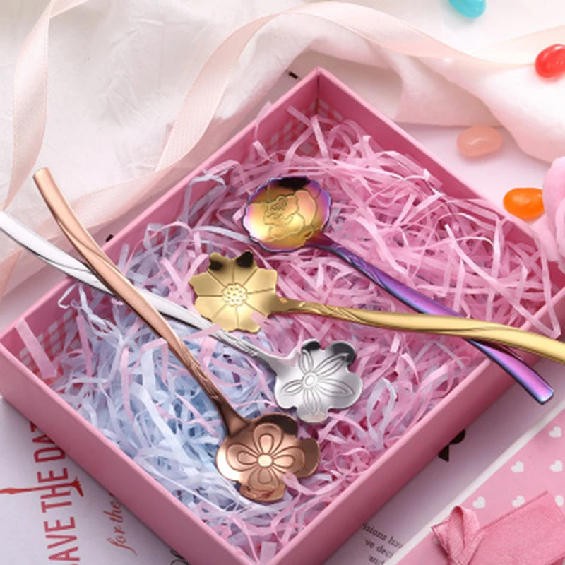 Delicate Coffee Spoon Small Teaspoon Dessert Ice Cream Spoons Cute Flower Vintage Metal Soup Mini Home Accessories | Дом и сад
